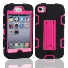 iPhone 4 4s - 3 Piece Hard Plastic Silicone Hybrid Shock Proof Drop KickStand Protective Phone Cover Case - Black Rose